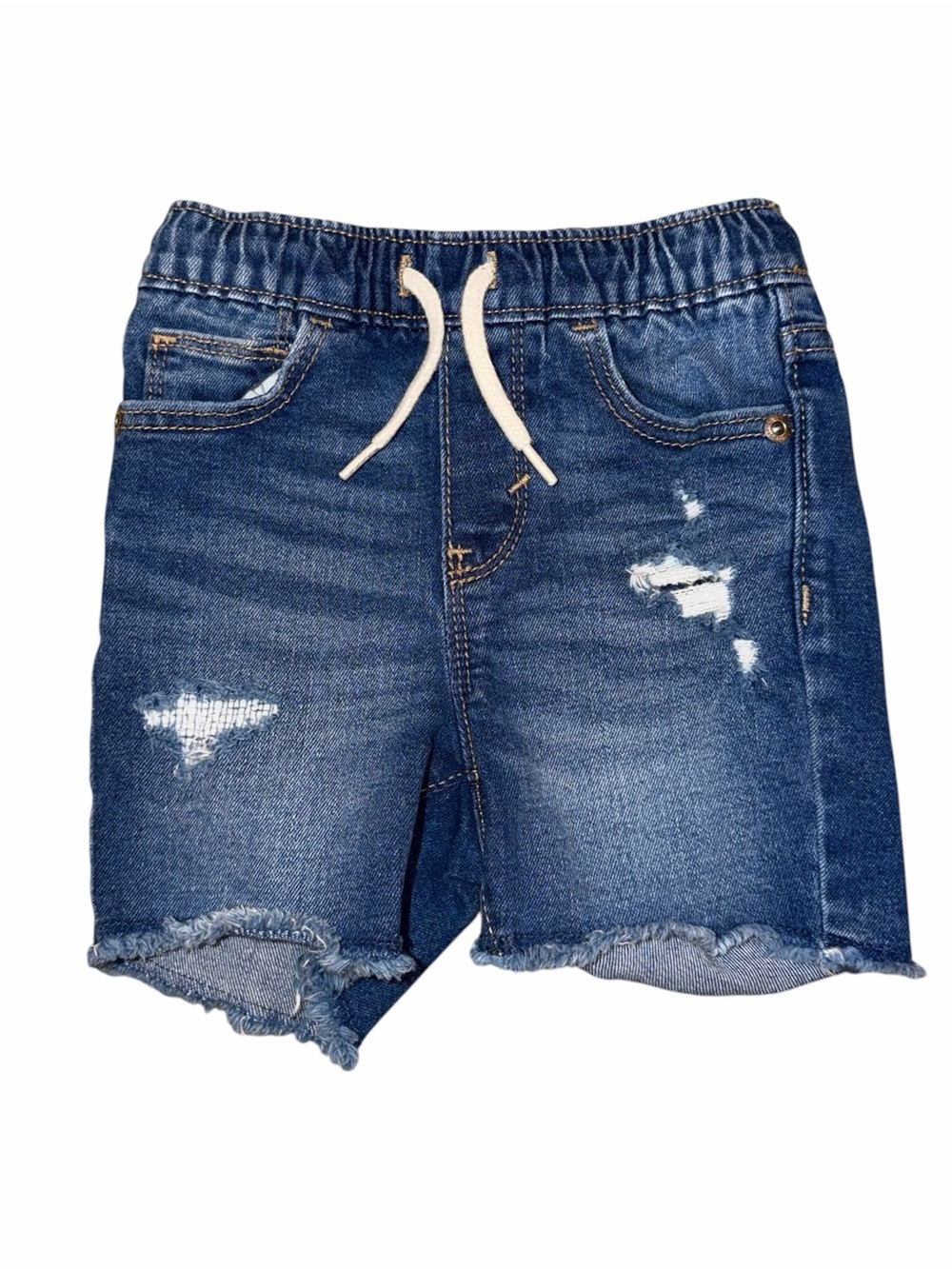 Old Navy Boys Distressed Denim Shorts 18-24M Blue Pull On Raw Hem Skater Casual